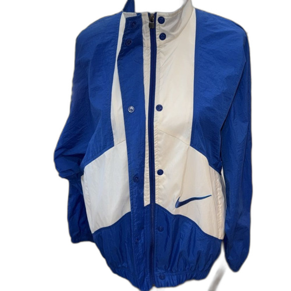 VTG 90s Y2K Nike Blue White Swoosh Logo Full Zip Windbreaker Jacket L Philippine - Picture 5 of 14